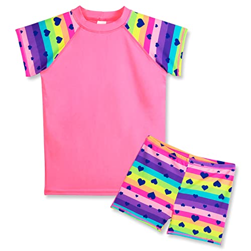 Girls Rash Guard Swimsuit Set Short Sleeve Two Piece Swimwear Upf 50+ Sun Protection Water Beach Bathing Shirts(L) #TOP8
