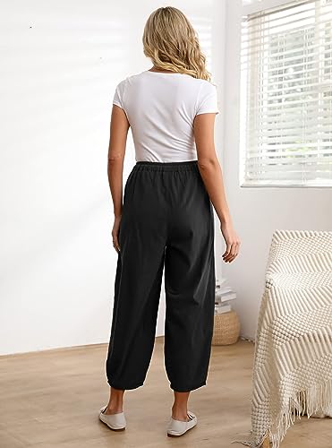 Minibee Women's Baggy Harem Pants Wide Leg Casual Pant Summer Cotton Drawstring Trousers with Pockets3