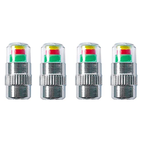 QitinDasen 4Pcs Premium Auto Reifendruckkontrolle Ventilkappen, Autoreifen Ventilkappe, Reifendruck Melder, Warnung Sicherheit 3 Farben Sensoranzeige, Reifenventil Staubschutz Luftventilkappen