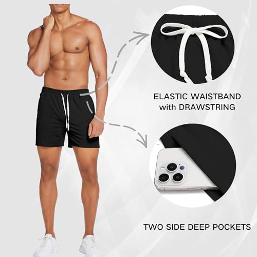 Image of Deyeek 5.5 Inch Mens Pajama Shorts Sleep Cotton Lounge PJ Lightweight Elastic Waist Drawstring Nightwear Bottom with Pockets