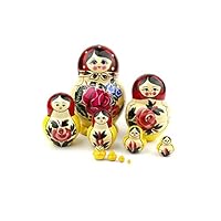 Runde Russische Verschachtelungs-Puppen, 10 Matroschkas Semyonov Roter Runder Stil | Babuschka Holzpuppe Geschenk Spielzeug, Handgefertigt in Russland | Semyonov Roter Runde, 10 Stück, 16 cm