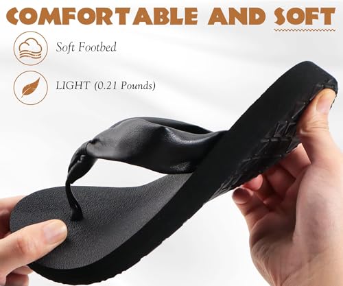 KuaiLu Womens Flip Flops With Arch Support Comfortable Yoga Mat Cushion Thong Leather Sandals for Ladies Fashion Slip On Summer Beach Walking Slides Indoor Outdoor Travel Orthotic Slippers4