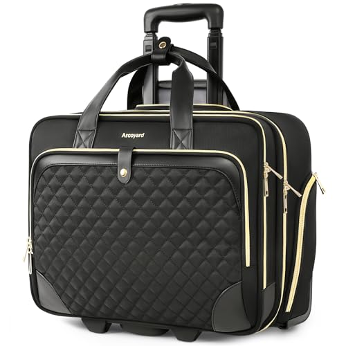 Bolsa feminina com rodinhas para laptop, com bolso à prova d'água, bolsa de computador de 43 cm par