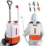 VEVOR Pulvérisateur à Dos avec Chariot, Pression réglable 0-94 PSI, réservoir 15 L sur Roues, avec 8 Buses, 2 Baguettes, Couvercle à Large Ouverture pour Jardin, désherbage, pulvérisation, Nettoyage