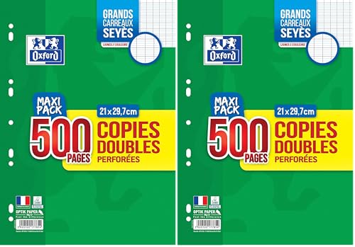OXFORD Copies Doubles Grands Carreaux Seyès 500 Pages blanches 90g sous film. (Lot de 2)