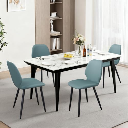 Aimerive Leather Dining Chairs Set of 4, Modern Minimalist Upholstered Kitchen Chairs with Breathable Seat Cushions, Contoured Back & Adjustable Metal Legs for Living Room, Restaurant, Cafe, Green