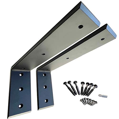 Image of Dmax Heavy Duty L Brackets for Shelves, Countertop Brackets, Wall Shelf Brackets, Metal Iron - Black, 12 inch x 6 inch x 2.5 inch, 2 Pack, Supports 300 lbs per Set, Wall Mounted, for Granite, Wood, Concrete