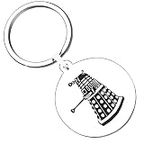 KOVEVE 2PCS Engraved Silver Stainless Steel Keychain Time War Dalek Silver, Medium