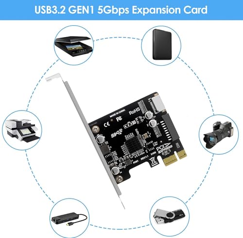 Image of PCI-E 1X to USB 3.2 GEN1 Type-E Front Panel Header and 19PIN Port USB Expainsion Card, 5Gbps USB PCI-e Card to Type-E (A Key) + 20PIN Front Panel Connector Riser Card for Windows 11 /10 /8 /7 /XP /Vista