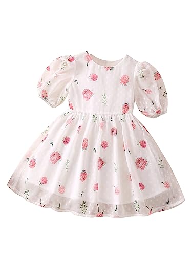 Image of TAGAS Girls Swiss Dot Floral Print Dress Sleeve Less Round Neck Elastic Waist Dress for Girls(KD-399)