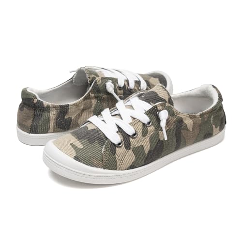 Image of FUNKYMONKEY Slip-On Canvas Sneakers for Women, Comfortable Lightweight Lace-Up Flat Casual Tennis Shoes Breathable Walking Shoes for Everyday Wear