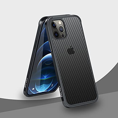 Coque Compatible avec iPhone 12 / iPhone 12 Pro, étui pour Téléphone Portable à Texture de Fibre Anti-Rayures et Anti-Explosion, Housse de Protection en Métal. (Black) Cover