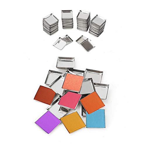 60Pcs Empty Eyeshadow Pans Metal Palette Pans Cosmetic Eyeshadow Blush Lipstick Organizer Size 26 mm for Palette Magnetic Makeup Palette (Square)