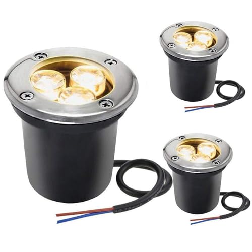 3PCS Outdoor Buried Lights - 3W Built-in floor lamp, Ground Lights IP67 Waterproof, Stainless Steel Recessed Path Light， LED Well Lights, Low Voltage Landscape Lighting Spotlight ( Color : Natural Lig
