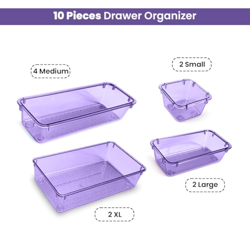 Image of ALOXE Drawer Organizer Makeup Organizer Box Purple Multipurpose Drawer Organisers Storage Box For Cosmetic, Jewellery, Office, Kitchen Items (10 Pcs)