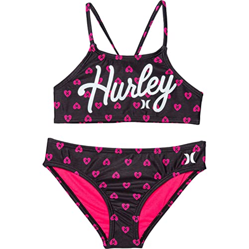 Hurley Big Girls Printed Bikini Top and Bottom 2 Piece Set (Large, Black(484856-023)/P)