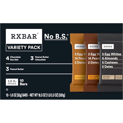 Image of RXBAR Protein Bars, 12g Protein, Gluten Free Snacks, 3-Flavor Variety Pack, 18.3oz Box (10 Bars)