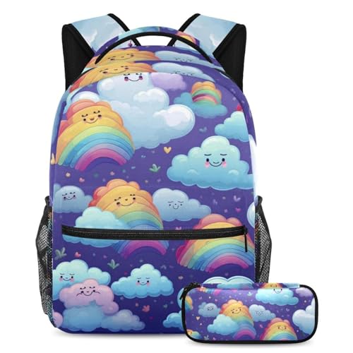 Sacs à dos de jour tendances Nuages colorés ensemble scolaire 2 pièces
