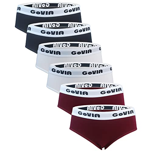 GoVIA® Braguita de Algodón para Mujer (Paquete de 6) - Bikini Ropa Interior Deportiva 3922 Negro Blanco Rojo XL