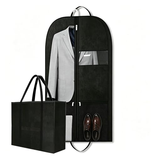 Business Kleidersack 109x60cm für Herrenanzug Hemden & Jacken leichte Kleiderschutzhülle mit Griff Sichtfenster Reißverschluss und extra Beutel für staubfreie Aufbewahrung & Reisen im Büroalltag