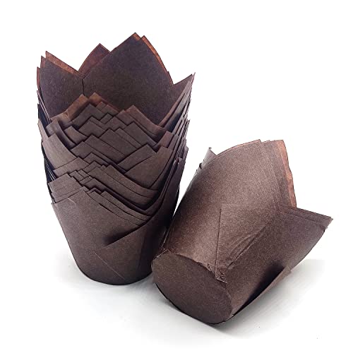 Bakehope Standard Tulip Baking Cups, Unbleached Greaseproof Muffin Cupcake Liners, 50-count (Brown)