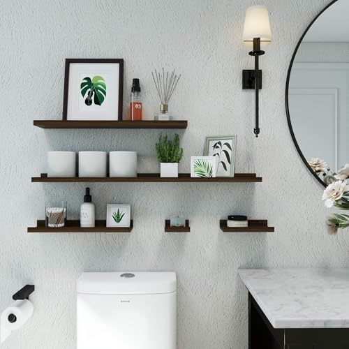 Image of Walnut Floating Shelves for Wall Decor, 36 in Shelf with Lip, 2 Set