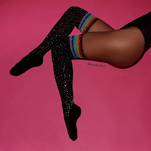 Suluia Women Crazy Novelty Shiny Diamond Long Knee High Socks Cute Rainbow Striped Thigh High Sparkle Crystal Stocking（Black） #TOP1