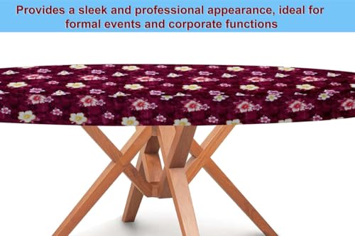 Image of The Furnishing Tree Round Elastic Fitted Dining Table Cover WxL 40x40 Inches Floral Pattern Red