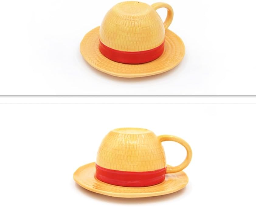 Straw Hat Design Tea Cup and Saucer Set, Yellow and Red, French Vietnamese Style - Image 2