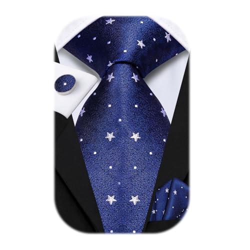 Image of Hi-Tie 70 inches Ties for Men Silk Extra Long Necktie and Pocket Square Cufflinks Set Men Big and Tall Tie Business