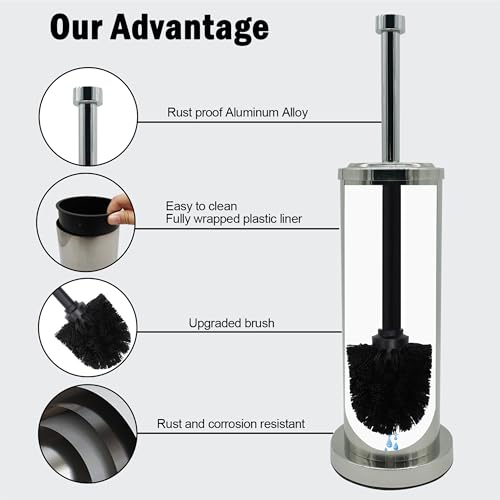 Image of Silver Chrome Toilet Bowl Brush with Holder with Removable Plastic Liner, Durable Bathroom Cleaning Tool, Bathroom Cleaner Brush for Efficient Cleaning and Hygiene