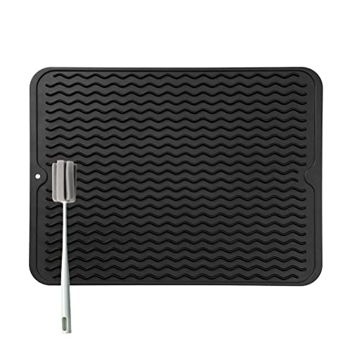 Bibykivn Grand Tapis Egouttoir Vaisselle - Tapis Évier Épais pour Un Séchage Rapide, 50 x 40 cm Tapis de Séchage avec Éponge Brosse, sans BPA, Égouttoir à Vaisselle Pliable - Antidérapant