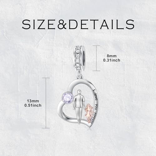 Image of PROESS Father Mother Daughter Charm fit Charms Bracelet Sterling Silver Charms for Bracelets Birthday Valentines Day Gifts for Daughter Mother Lover
