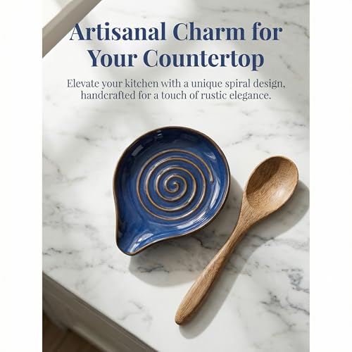 Solvio Ceramic Spoon Rest for Kitchen Counter - Artisan Spiral Design Spoon Holder for Stove Top - Heat Resistant & Dishwasher Safe Cooking Utensil Rest for Ladle, Spatula, Coffee Spoon - Image 2