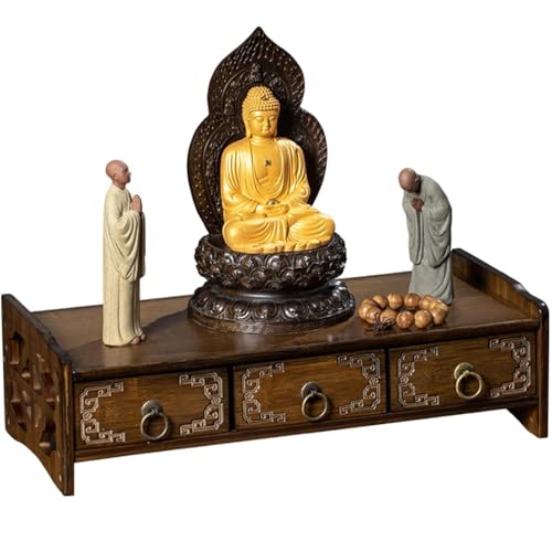 Snaweo Table D'autel, Table De Méditation, Petit Sanctuaire Bouddhiste De Prière Bouddha, Tables De Puja en Bambou, Tables D'autel Bouddhistes avec Tiroir,...