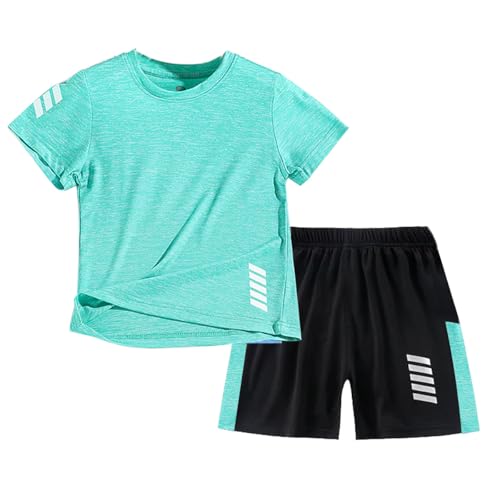Tilozs Kinder Trainingsanzug Jungen Mädchen Set 2-Teilig Jogginganzug Sommer Schnelltrockend Sportanzug, Grün, 146(Herstellergröße:150)