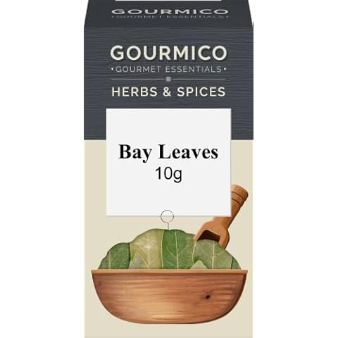 GOURMICO Dried Bay Leaves, An Ideal Herb for Meat & Vegetable Dishes or Partnered with Soups, Stews and Sauces. Suitable for Vegetarians and Vegans, 10g pack Cover