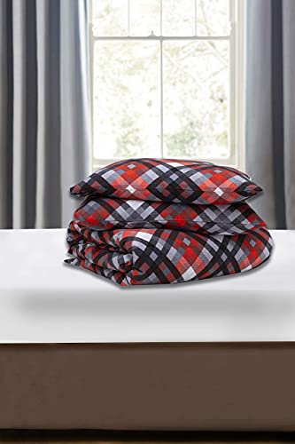 Friends At Home 180 Gram Cotton Heavyweight Flannel Duvet Cover Sets (Grey/Red/Black, Queen) #TOP3