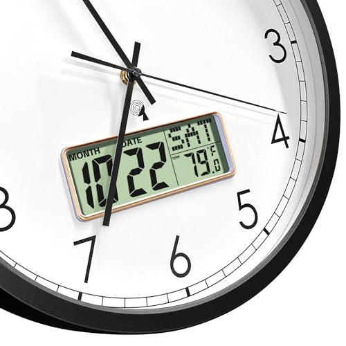 Horloge murale silencieuse pour senior facile à lire avec écran LCD intégré