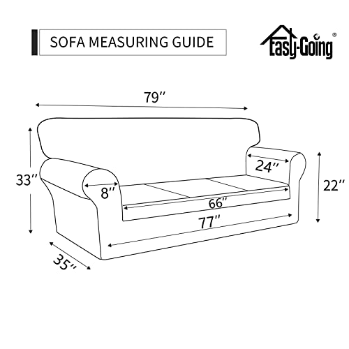 Image of Easy-Going 2 Pieces Stretch Couch Sofa Slipcover Washable | Spandex Soft Fitted Sofa Couch Cover for Sofa Furniture Protector with Bottom Kids,Pet Dog Ivory