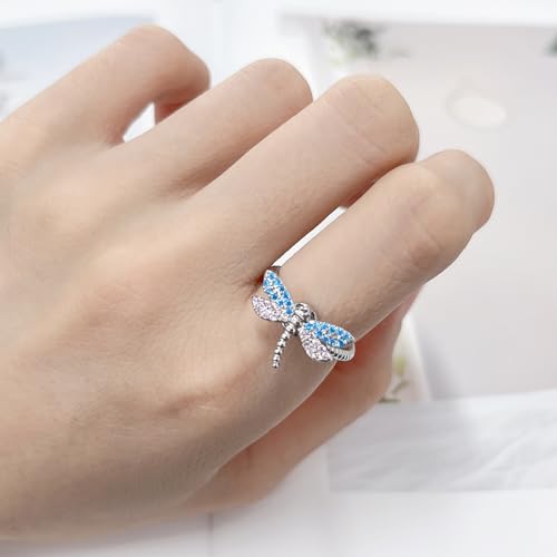Cute Dragonfly Spinner Fidget Ring for Women Fashion Chic Statement Crystal Cubic Zirconia Pink Blue Anxiety Rotate Freely Inspirations Jewelry Adjustable Stacking Ring Dainty Engagement Gift Birthday3
