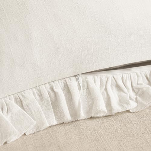 Image of Foindtower Set of 2 Decorative Soild Fringe Ruffle Throw Pillow Covers Soft Boho Farmhouse Cushion Cover Cozy Accent Retro Pillowcase for Couch Sofa Bed Living Room Home Decor,22x22 Inch,White
