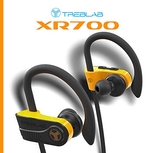 Treblab Xr700 - Top Bluetooth Wireless Earbuds - Bluetooth 5.0 Ipx7 Waterproof Sports Headphones, Adjustable Earhooks, Rugged Workout Earphones, Noise Cancelling Microphone In-Ear #TOP1