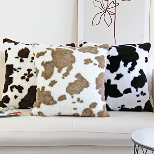 Jojusis Decorative Throw Pillow Covers Luxury Style Cushion Case Super Soft Cow Pattern Faux Fur Pillowcases For Couch Bedroom Set Of 2 16 X 16 Inch Black #TOP5