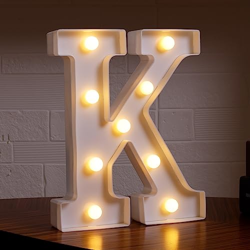 Petites lettres LED pour chapiteau – Lettres lumineuses à DEL de 22,6 cm – Alimentation par piles pour table, fête, anniversaire, décoration de Noël (lettre K)
