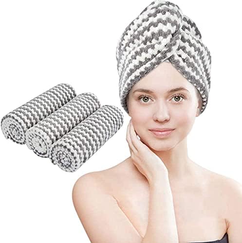 VIVOTE Microfiber Hair Towel Wrap Anti Frizz Hair Turban Hair Drying Towel for Women Wet Hair Absorbent Hair Towel Wrap Head Wrap After Shower 10 x 25.5Inch 3Pack Gray