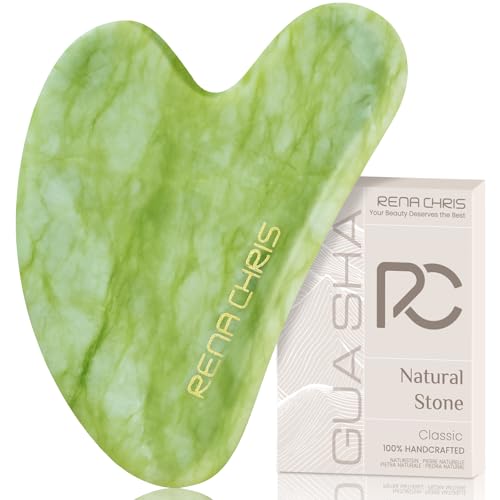 Rena Chris Gua Sha Facial Tools: Natural Jade Stone Guasha Tool for Face Acupuncture Therapy, Facial...