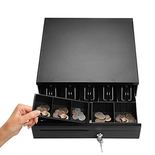 Safstar 16" Pos Cash Drawer Box Money Storage, 5 Bill 5 Coin Cash Register Drawer W/Rj11 Cable, Key Lock, Media Slot & Removable Trays, Cash Drawer For Small Businesses, Supermarket, Store #TOP22