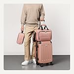 Amazon Basics 3-Piece Luggage Set, Including One Carry-On Luggage (22" Expandable Hardside Suitcase With 8 Spinner Wheels), One 15-inch Tote Bag, and One 10-inch Compact Travel Bag, Rose Gold - Image 2