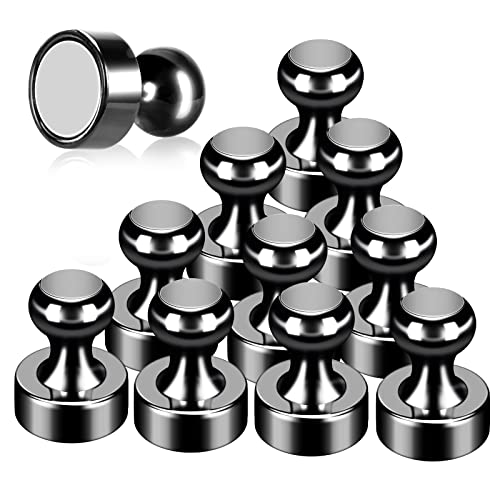 GOOZADA 12Pack Fridge Magnets, Black Metal Magnets, Strong Push Pin Magnets for Whiteboard, Refrigerator, Dry Erase Board, Map, Locker Accessories, Office Accessories, Kitchen Accessories